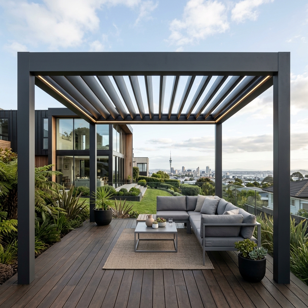 Charcoal aluminum minimalist pergola