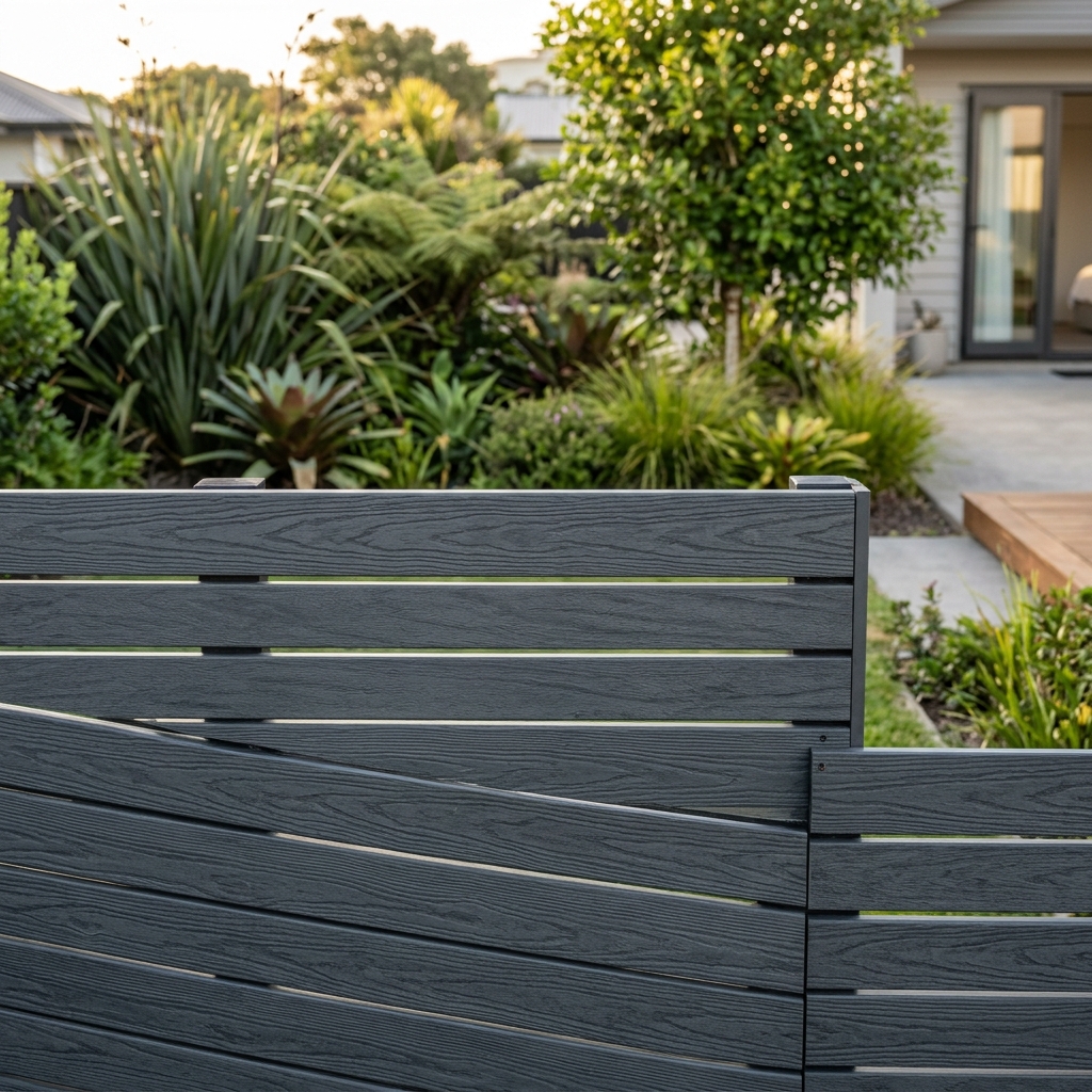 Modern composite grey slats fencing